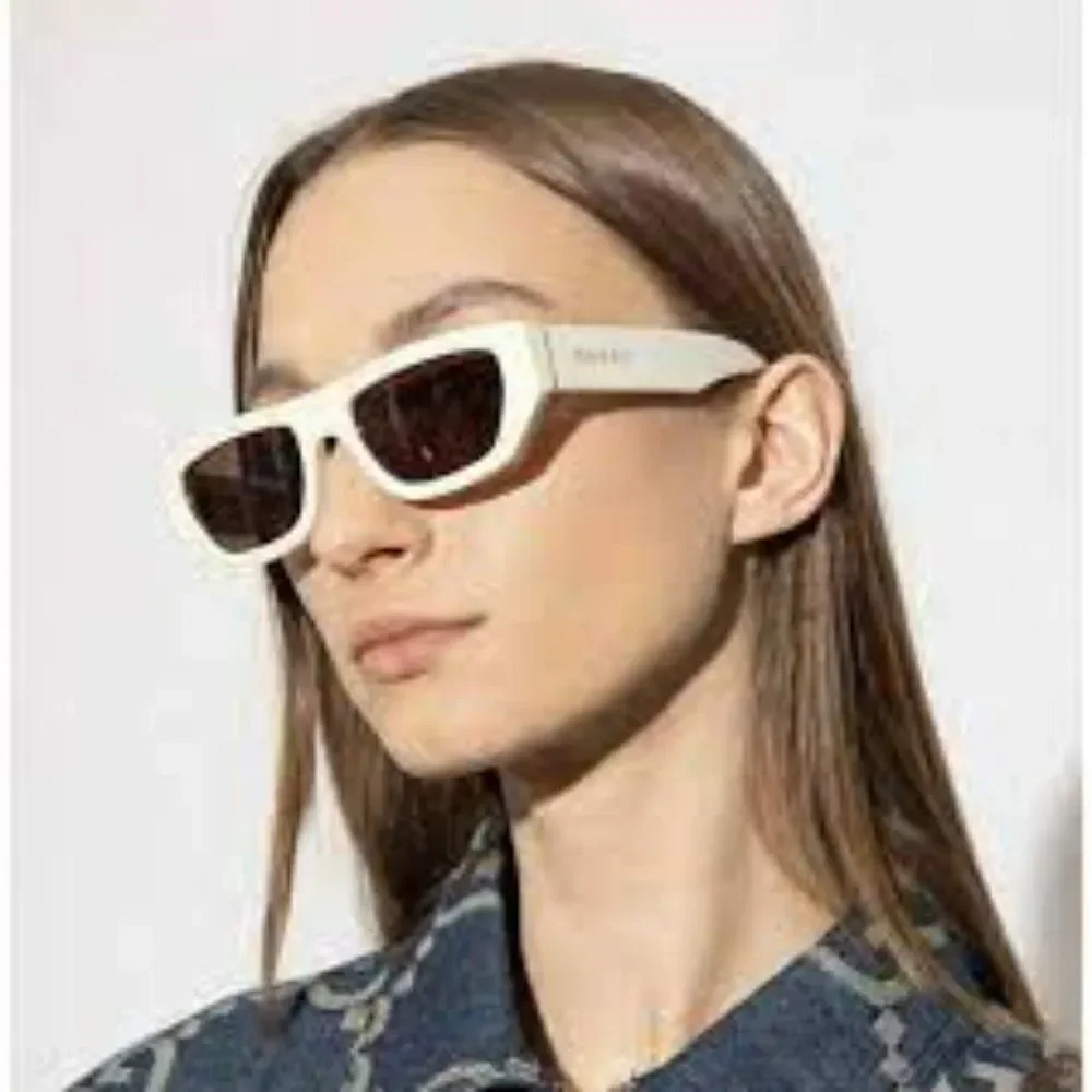 NEW Gucci GG1134S 003 Ivory White Brown Rectangle Unisex Sunglasses